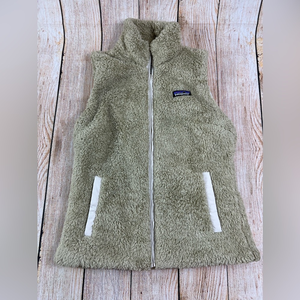 Patagonia Women's Medium Los Gatos Vest Full Zip Fleece Jacket Lined Khaki Tan
